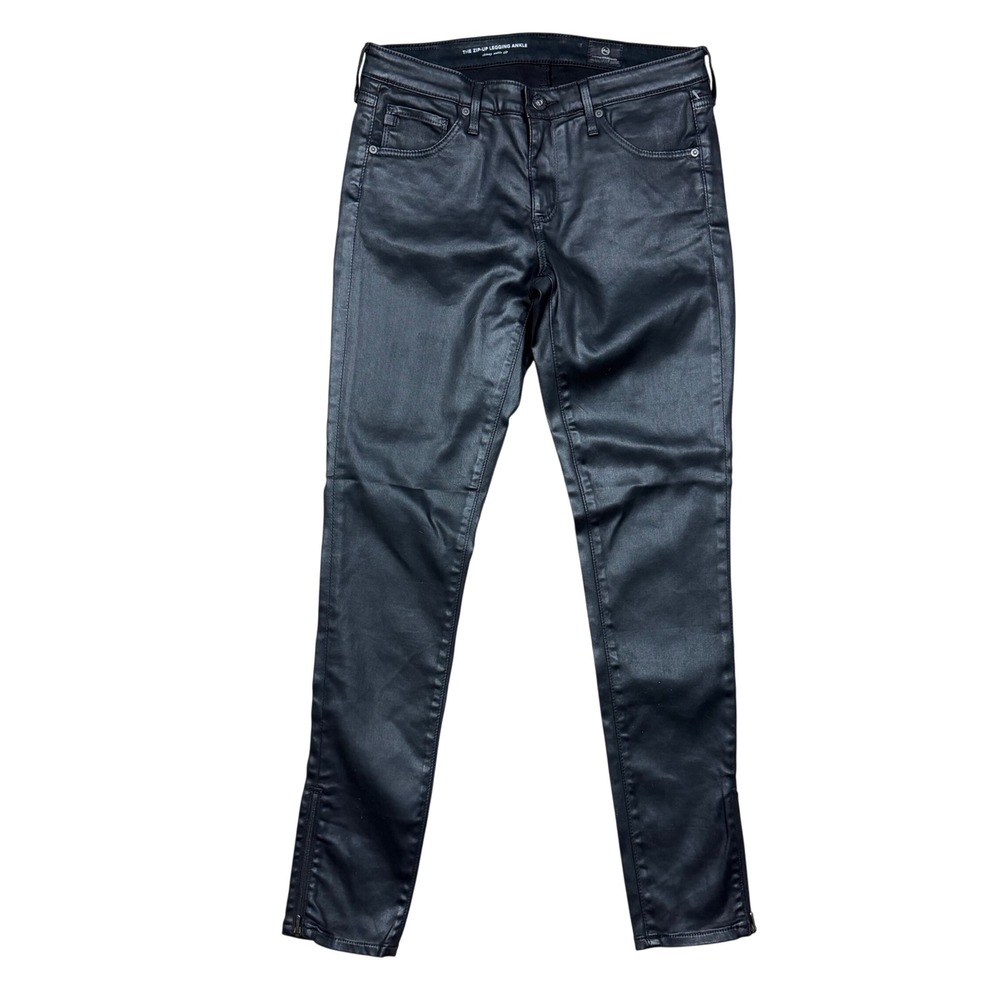 NWOT AG Adriano Goldschmied Zip-Up Legging Ankle Black Coated Skinny Jeans 27